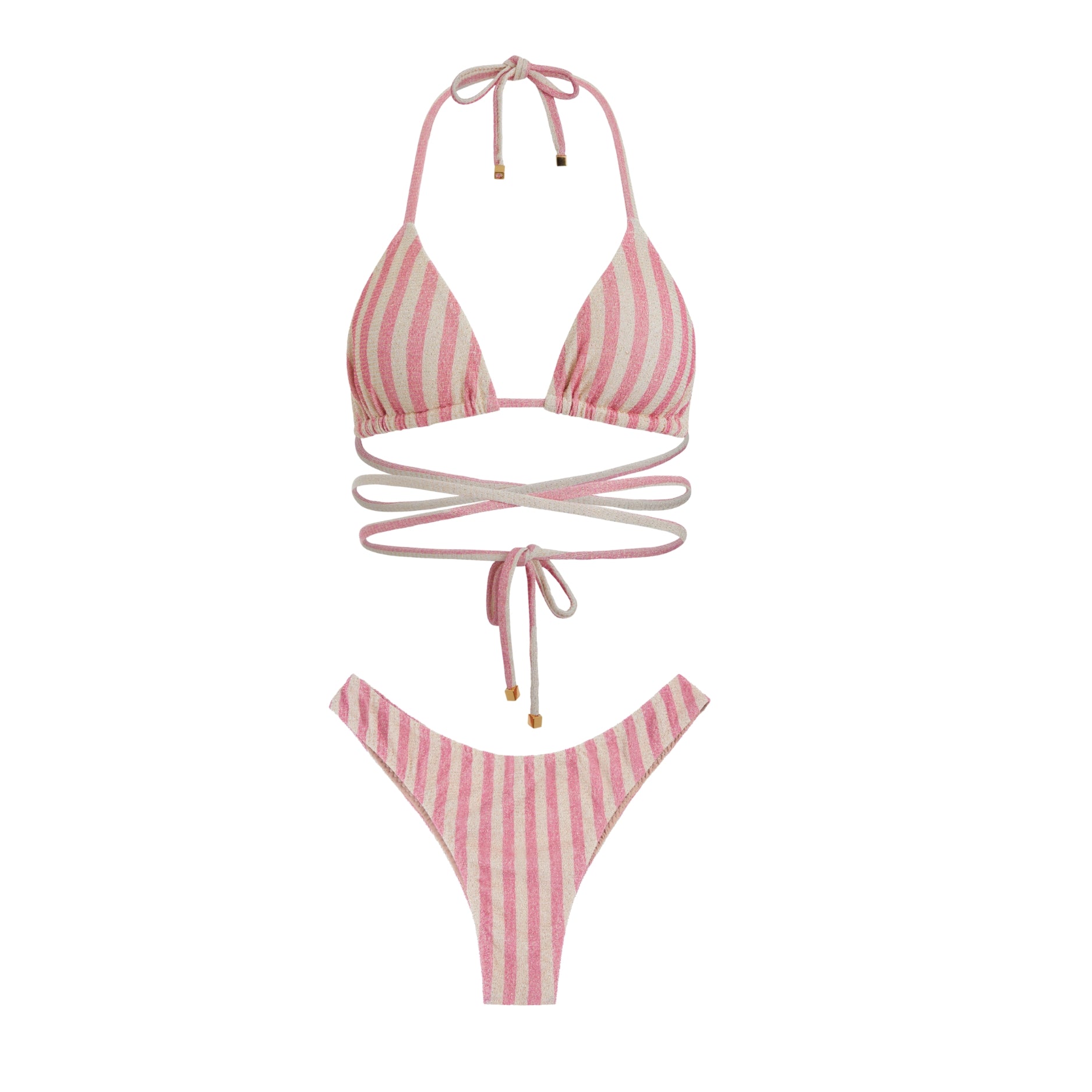 Cristalle Triangle Bikini Set | Pink Stripes