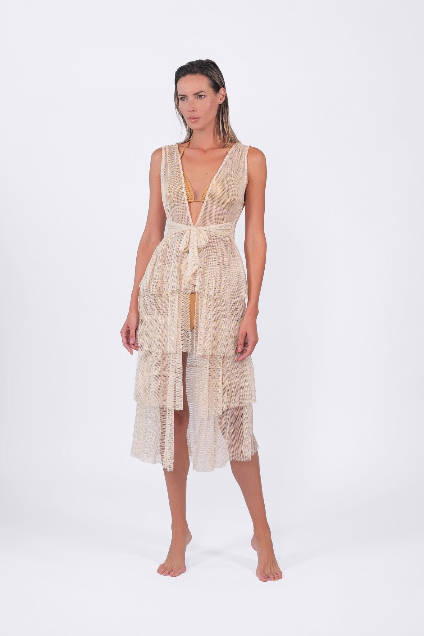 Buzios Shimmer Dress | Golden Beige Acqua de Luxe Beachwear Buzios Shimmer Dress | Golden Beige Acqua de Luxe Beachwear