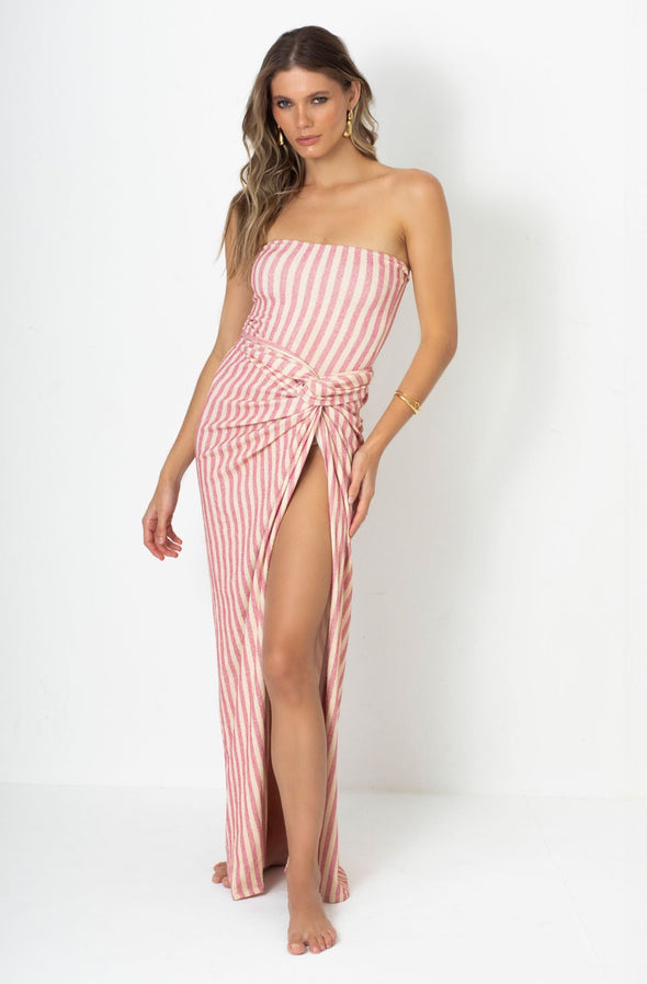 Cristalle Long Sarong | Pink Stripes - Acqua de Luxe Beachwear