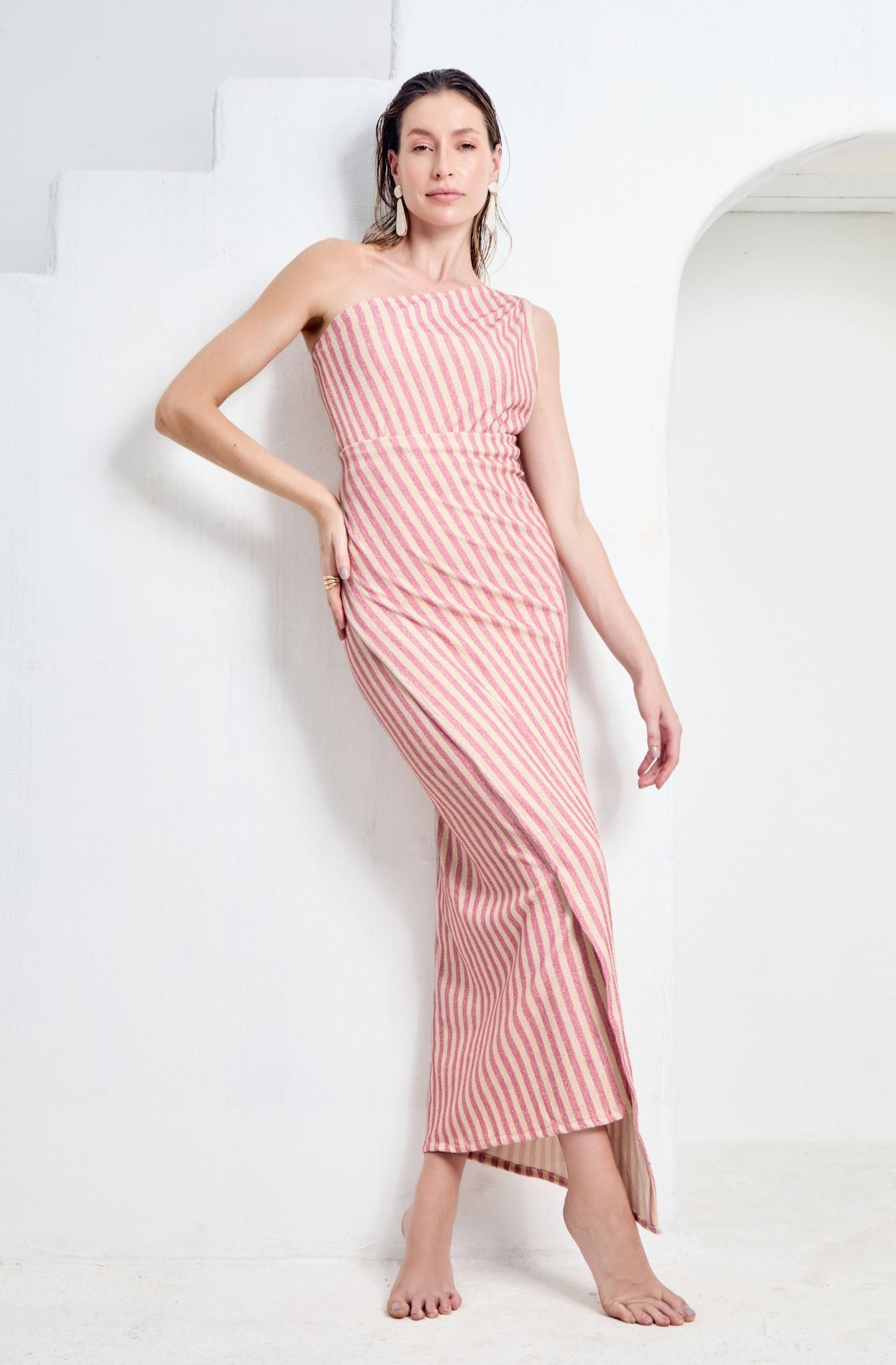 Cristalle Long Sarong | Pink Stripes - Acqua de Luxe Beachwear
