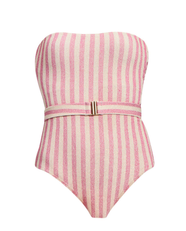 Cristalle Strapless One-Piece | Pink stripes