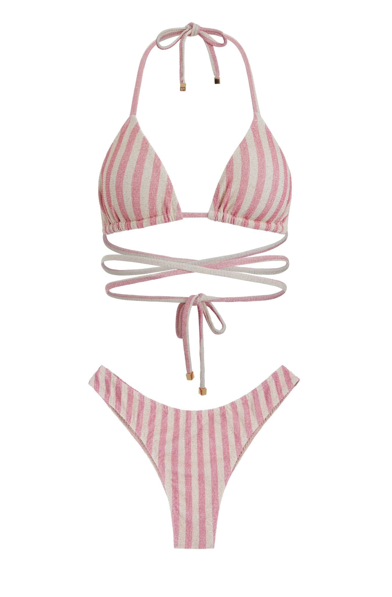 Cristalle Triangle Bikini Set | Pink Stripes - Acqua de Luxe Beachwear