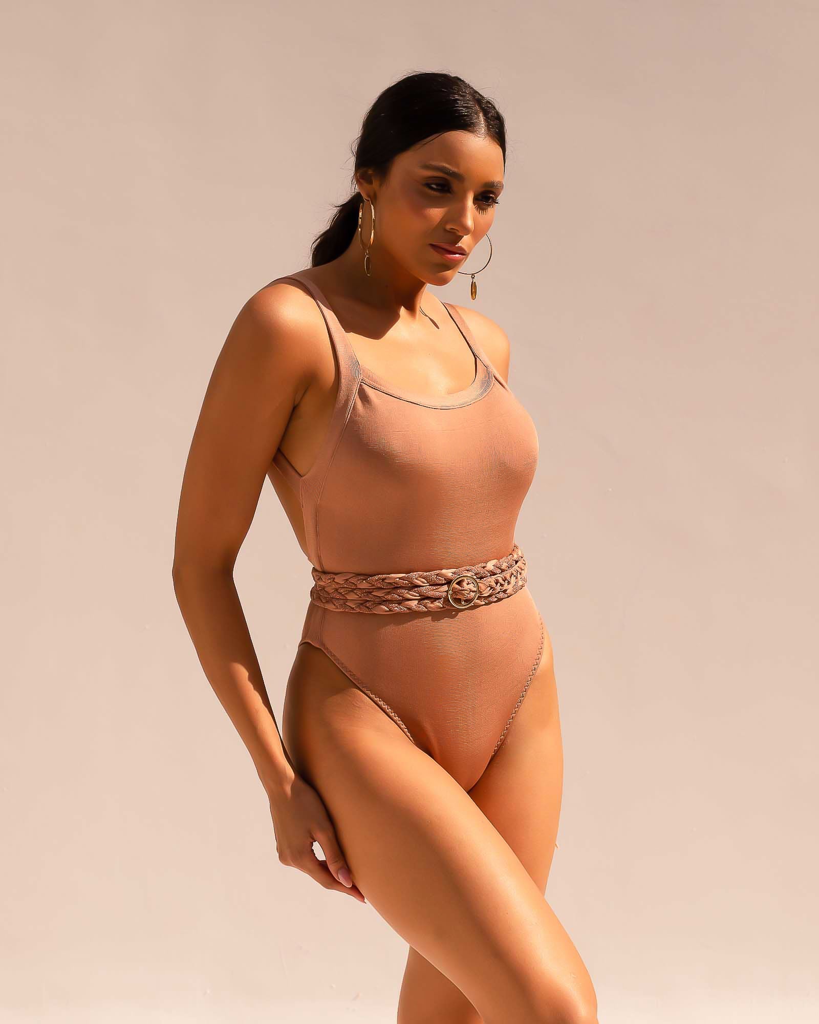 Greece High leg Belted One-piece | White
